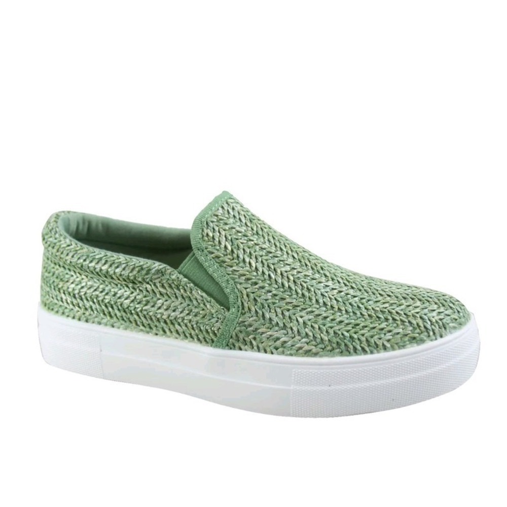 Women Slip on Platform Sneakers Sage Raffia Foam Cushioned Flats Size 6.5